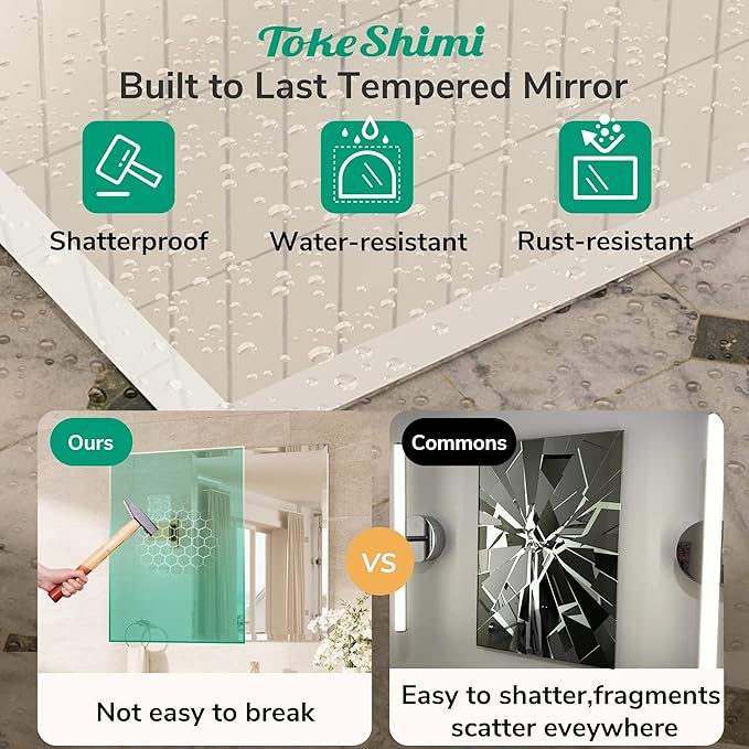 TokeShimi 36x36 Beveled Mirror Frameless Tempered, Rectangle Bathroom Mirror - Image 3