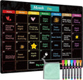 MaxGear Monthly Black Magnetic Calendar for Refrigerator, 16" X 12" Fridge Chalkboard, Magnetic Dry Erase Calendar White Board Planning Board for Fridge with 7 Fine Point Markers,1 Cloth