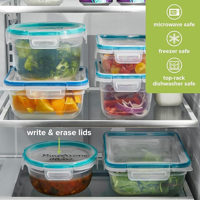 Snapware Plastic Total Solution 2-Pack (5.5-Cup) Food Storage Containers Set, Leakproof & Airtight Plastic Locking Lids Square Containers, Non-Toxic BPA-Free Lids, Microwave Dishwasher Freezer Safe