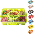 Dingerjar Divided Serving Tray with Lid and Handle - Snackle Box Charcuterie Container for Portable Snack Platters Organizer for Candy, Fruits, Nuts, Snacks - Perfect for Party, Entertaining, Green