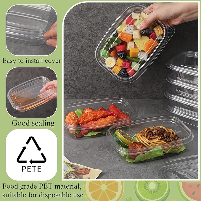 Chunful 36 Pcs 1 Compartment Transparent Snack Containers with Lids Disposable Bento Box Plastic Food Meal Prep Containers for Condiment Salad Dipping School Work Lunch