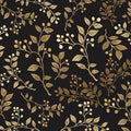 Dark Floral Peel and Stick Wallpaper, Vintage Gold Leaf Self-Adhesive Contact by VOLEAARWALLPAPER