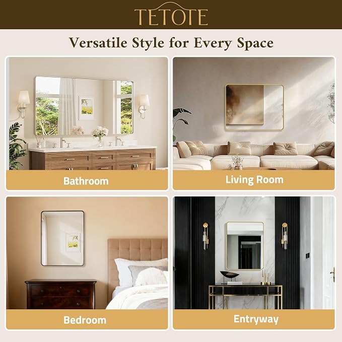 TETOTE 16 x 24 Inch Black Frame Mirror, Bathroom Vanity Mirror - Image 6