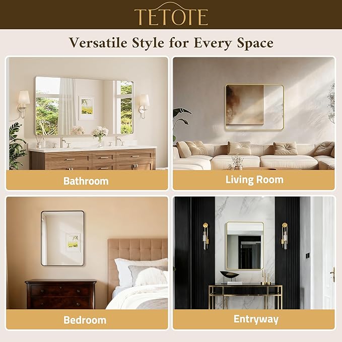 TETOTE 36 x 36 Inch Gold Mirror - Image 6
