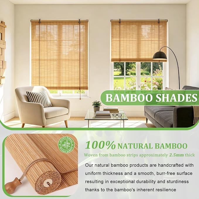 Bamboo Blinds 23x48 inch Bamboo Roman Shades - Image 3