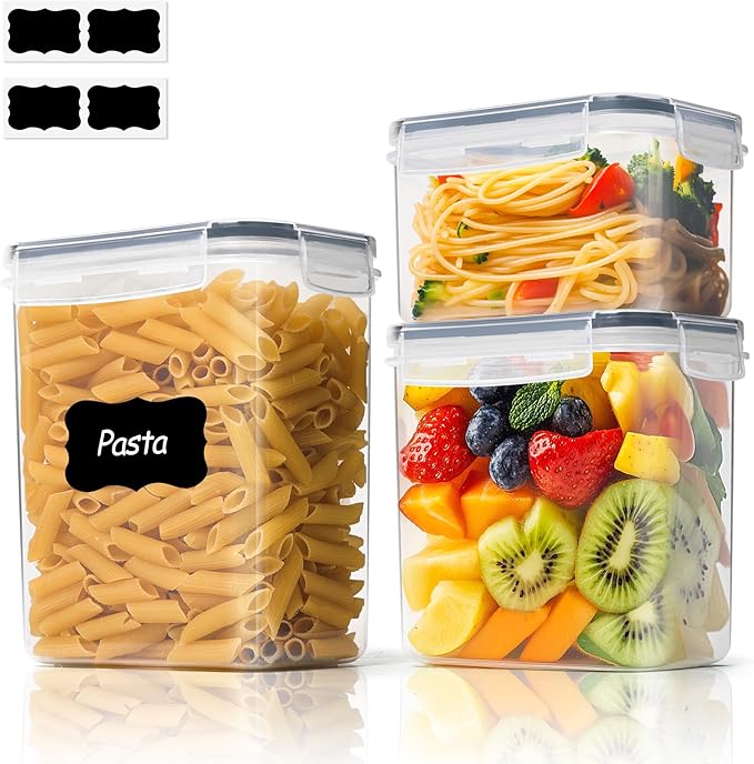 ComSaf Food Storage Containers with Lids Set of 3 (2L/2.1Qt) (1.4L/1.5Qt) (0.8L/0.8Qt), Airtight Food Storage Container, Plastic Canister Sets for Kitchen, Pantry Organizer for Sugar, Cereal and Snack