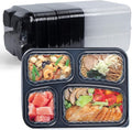 To Go Containers 34 oz 40 Pack - Shrink Wrap 4 Compartment BPA Free PP Plastic Reusable Leakproof | Microwave & Freezer & dishwasher Safe Meal Prep | Black Commercial Catering Food Container