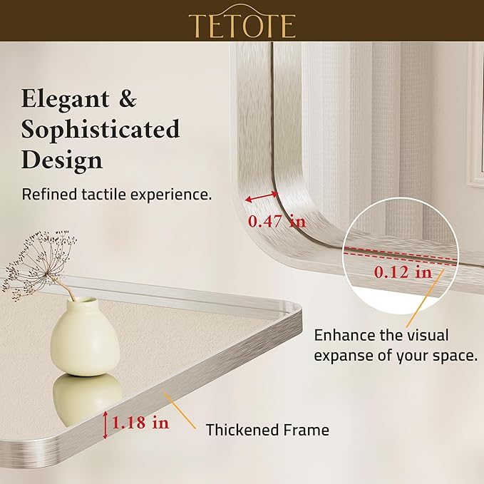 TETOTE 55 x 30 Inch Brushed Nickel Bathroom Mirror - Image 5