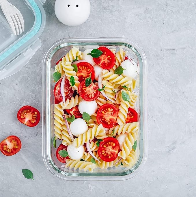 Moss & Stone 10-Piece Borosilicate Glass Meal Prep Containers – 100% Leak-Proof Snap-Lock Lids, Airtight & BPA-Free – Freezer, Microwave & Oven Safe (Glass Only) – Stackable/Nestable Food Storage Set