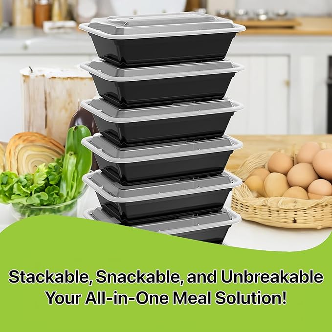 Meal Prep Containers [50 Set] 32 oz with Lids, 1 compartment, Stackable, Reusable, Leakproof, Food Safe, Microwave, Freezer & Dishwasher Safe for Food Prep Storage Bento Box (50 Set, 32 oz)