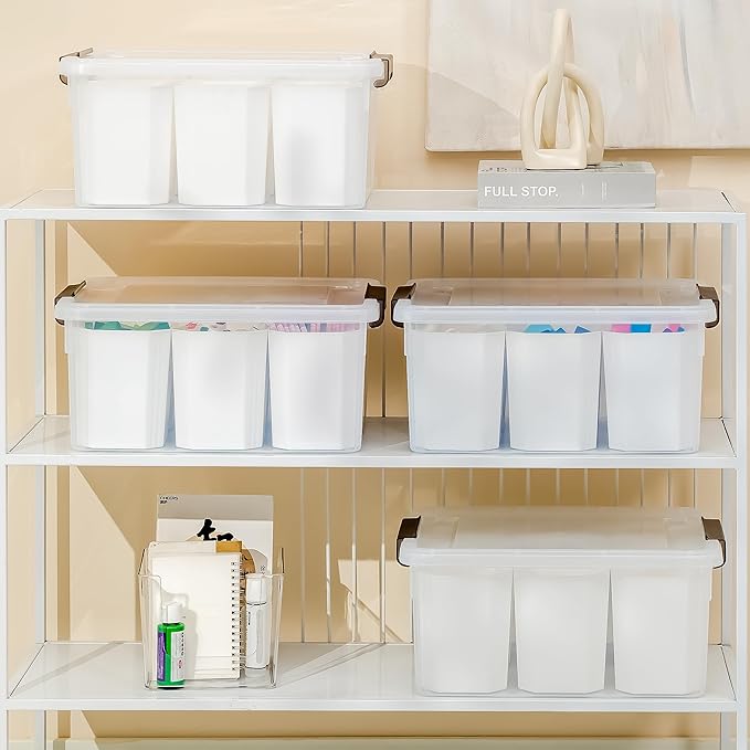 Citylife 17 QT Plastic Storage Box with Removable Tray and 6 Detachable Tall Inserts Craft Organizers and Storage Clear Storage Container for Organizing Crayon, Craft, Sewing, Playdoh, 4 Packs