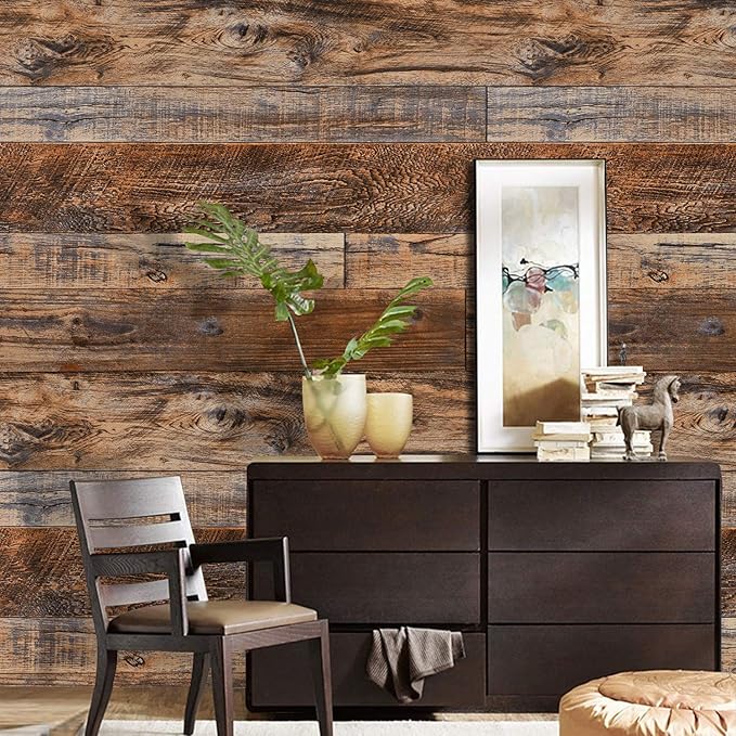 WENMER 23.6" x 118" Brown Wood Peel and Stick Wallpaper Shiplap Self Adhesive - Image 8