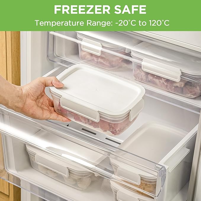 10-Pack Food Storage Containers with Airtight Leakproof Lids, BPA-Free Meal Prep Containers for Microwave/Dishwasher/Freezer, White, 28.7oz Each