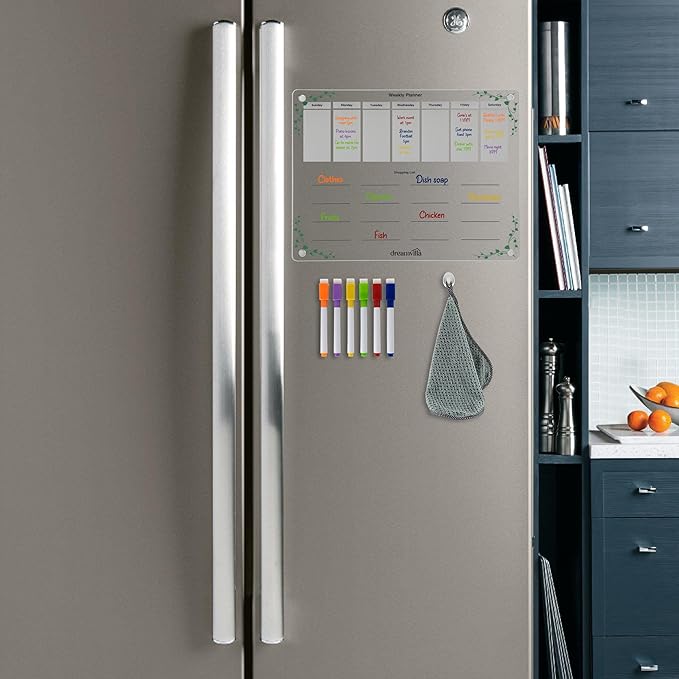 Acrylic Weekly Planner Magnetic Dry Erase Board for Fridge – Clear Refrigerator Calendar with Markers, Magnetic To-Do List & Schedule Organizer