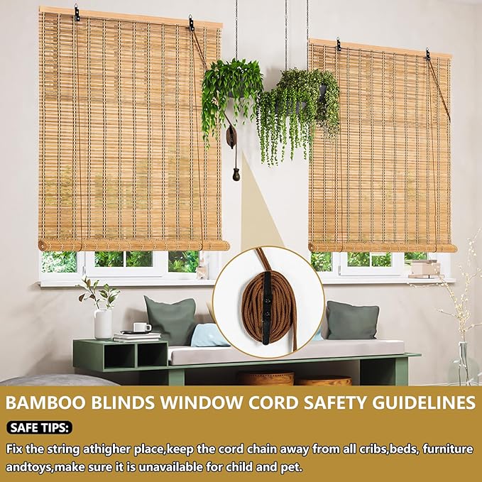 35x48 Inch Bamboo Blinds for Interior Windows, Light-Filtering & Privacy - Image 4