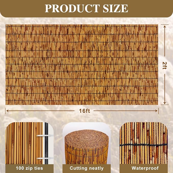 Bamboo Fencing–Handwoven, Bamboo Wall Panel Outdoor Privacy Reed Screening - Image 2