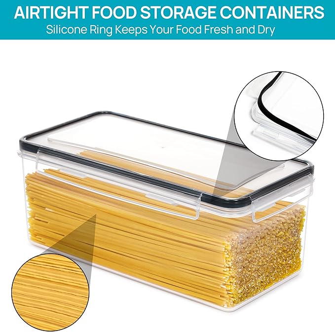 Vtopmart Airtight Food Storage Containers with Lids 8PCS Set 3.2L, Plastic Spaghetti Container for Pasta organizer, BPA Free Air Tight House Kitchen Pantry Organization