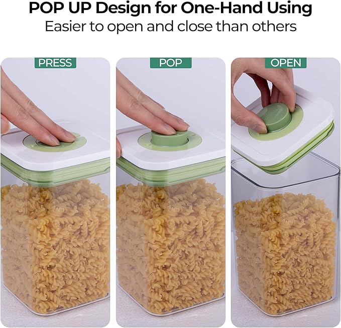 linoroso Pop Airtight Food Storage Containers with Time Recording Lids, BPA-Free Stackable Plastic Storage Containers Set of 4, Dry Cereal Container Set for Pantry Countertop Fridge Organization