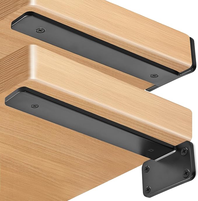 12 Pack - 11 inch Black Hidden L Shelf Bracket Iron Floating Shelf Brackets - Image 7