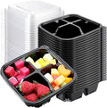 60 Pack 4-compartment Bento Snack Boxes with Lids Divided Lunch Containers for Travel School Camping Outdoor Home (Black)