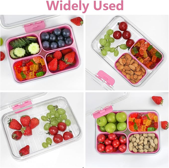 Small Snack Box Container, Divided Serving Tray with Lid, 4 Compartment Snack Box Container for Candy, Fruits, Charcuterie, Travel & Parties, BPA-Free, 2 Pack (Hand Wash Only)