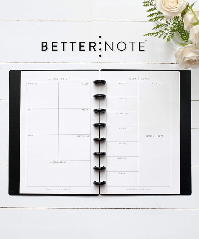 BetterNote Meal Plan Refill Pages for Disc Bound Planners, Fits Levenger Circa, TUL, Happy Planner, Staples ARC, Menu, Grocery List (6 months, 8-Disc, 5.5"x8.5")