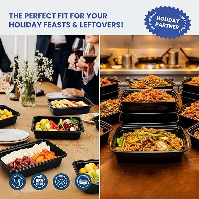 38oz 10 Pack Disposable Food Leftover Containers with Lids, Meal Prep Containers Reusable, To Go Containers Leakproof, Microwave Freezer Dishwasher Safe for Festival