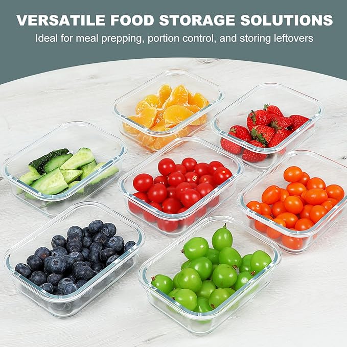 KOMUEE 10 Packs 22 oz Glass Meal Prep Containers, Glass Food Storage Containers with Lids, Airtight Lunch Boxes BPA Free, Microwave and Freezer Safe