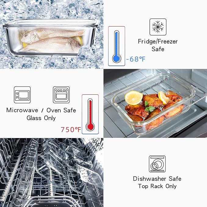 C CREST [5-Pack] Glass Lunch Box, Meal Prep Glass Containers with Lids, Glass Food Storage Containers, 34 OZ
