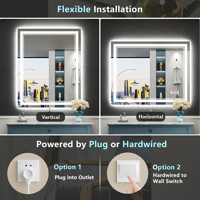 44x32 LED Bathroom Mirror with Lights, Backlit and Front Lit Anti-Fog Lighted - Image 6