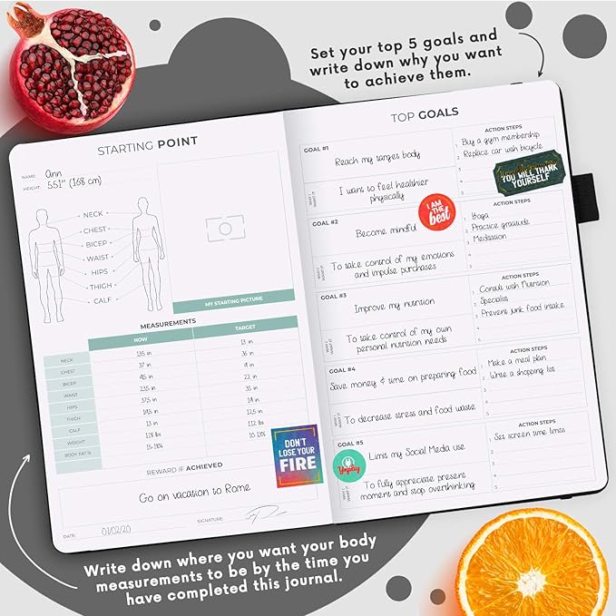 Clever Fox Wellness Planner - Weekly & Daily Health and Wellness Log, Food Journal & Meal Planner Diary for Calorie Counting, Notebook for Medical Condition Tracking, A5-Sized - Black