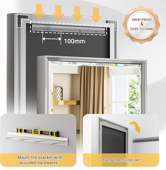Silver Bathroom Mirror, 22x30 Inch Beveled Rectangle Wall Mounted Mirror - Image 4
