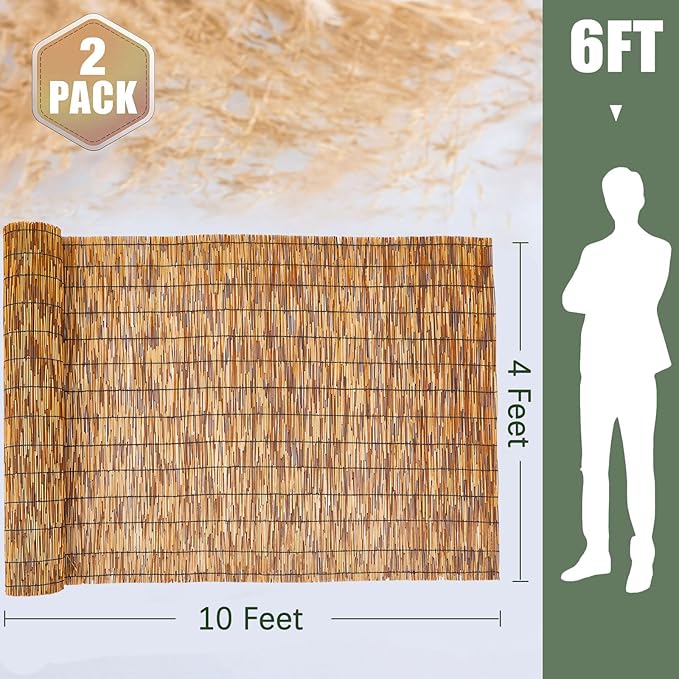 Barydat 2 Pcs 4 x 10 ft Reed Fence Roll, 85% Shade Bamboo Privacy Screen - Image 2