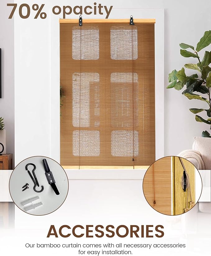 24" Wx72 H Bamboo Blinds Roller Shades - Image 4