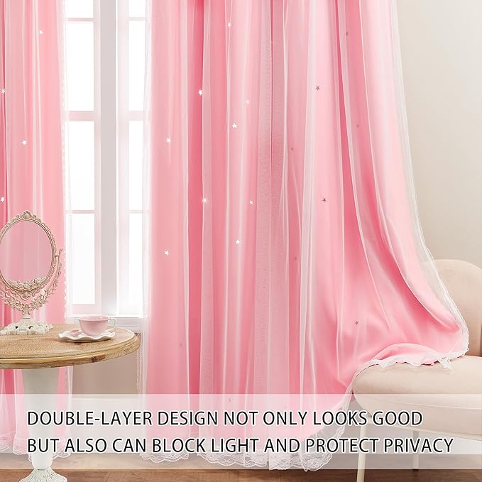 XiDi Pink Curtains for Bedroom Decor, Girls Room Blackout Curtains, Kids Room - Image 3