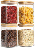 ComSaf Glass Storage Containers with Lids, 1.2 Qt Glass Jars with Lids, Clear Food Storage Jar, Canister For Pantry Cookie Flour Cereal Rice Sugar Tea Coffee Beans Spice, Square Set of 4