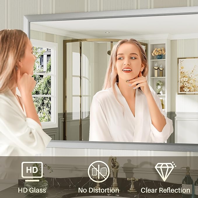 48x36 Inch Brushed Silver Bathroom Mirror - Image 5