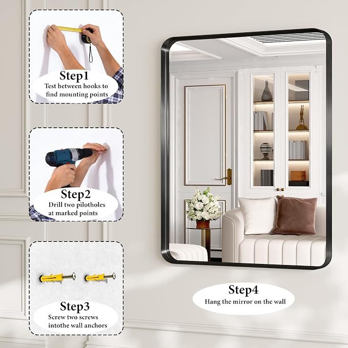 32x40 Inch Metal Black Framed Bathroom Mirror - Image 7