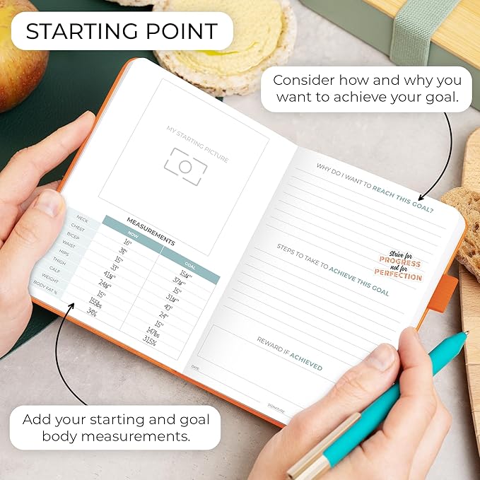 Clever Fox Food Journal Pocket - Daily Food Diary, Meal Planner to Track Calories & Nutrients, Weight Loss Tracker Notebook, 4x5.5” (Orange)