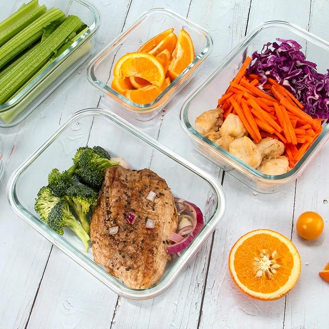 FAWLES 12 Pack Glass Meal Prep Containers with Airtight Lids, Leak-Proof Food Storage Containers, Dishwasher/Microwave/Oven/Freezer Safe Glass Containers for Lunch, Leftovers, to Go (Blue)