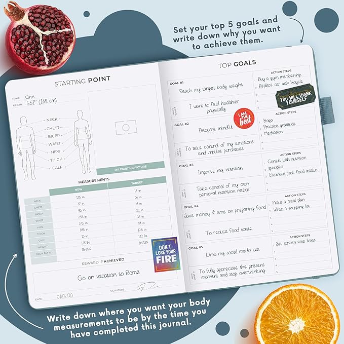 Clever Fox Wellness Planner - Weekly & Daily Health and Wellness Log, Food Journal & Meal Planner Diary for Calorie Counting, Notebook for Medical Condition Tracking, A5-Sized - Aquamarine