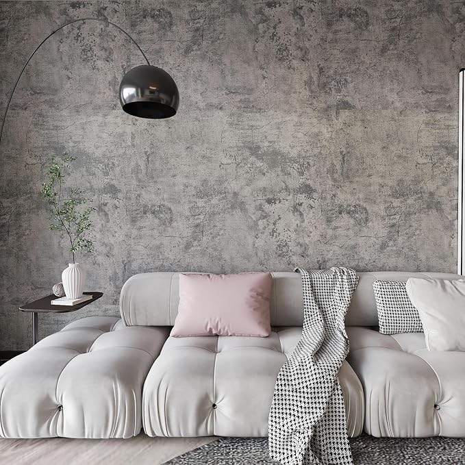 BAYYA Extra Wide Concrete Textured Wallpaper Peel Stick Light Grey Matte by BAYYAPeelandStickWallpaper