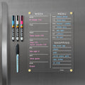 Magnetic Acrylic Meal Planner, Menu & Shopping List Board for Fridge, 9” x 12” Clear Refrigerator Organizer, Includes 4 Magnetic Wet-Erase Markers, Silver Corner Magnets