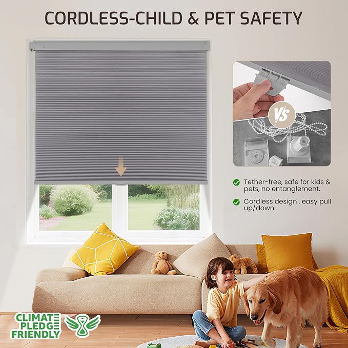 Grandekor No Drill No Tools Cordless Cellular Shades, 27.5" W x 64" H, UV - Image 4