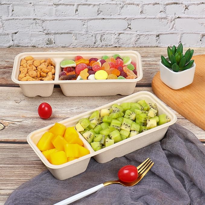 16 oz disposable 2 compartments Sugarcane Fibers bowls with lid take away Bagasse food containers Meal Prep Bowls 25 Pack