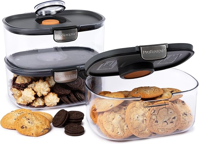 Progressive ProKeeper International Airtight Food Storage Container with Terracotta Disk for Freshness, Stackable & Dishwasher Safe, Ideal for Cookies, Baked Goods, & More 3 Quart, 3-Piece