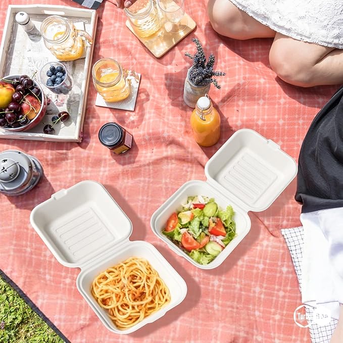 Turbo Bee 200 Pack 6x6inch White Take Out Containers with Lids, Small Disposable Clamshell Food Containers for Lunch, Sides, Snacks, Restaurant, Catering & Food Service