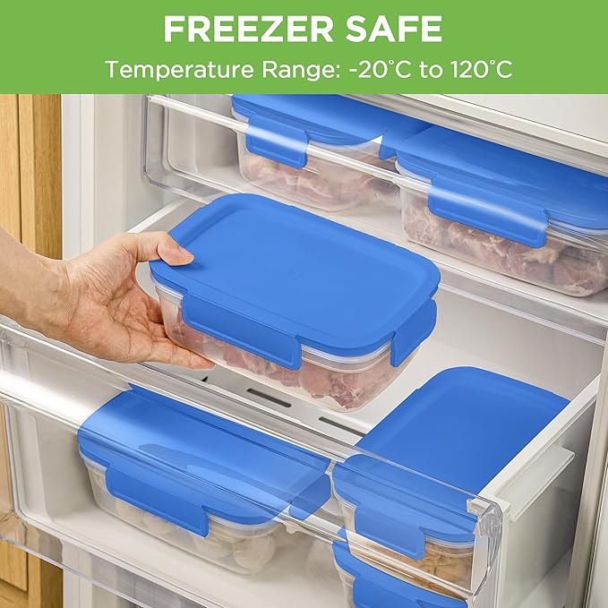 10-Pack Food Storage Containers with Airtight Leakproof Lids, BPA-Free Meal Prep Containers for Microwave/Dishwasher/Freezer, Blue, 28.7oz Each
