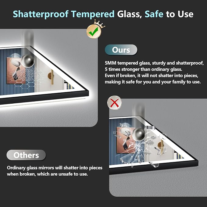 50x30 Black Framed LED Bathroom Mirror - Image 8