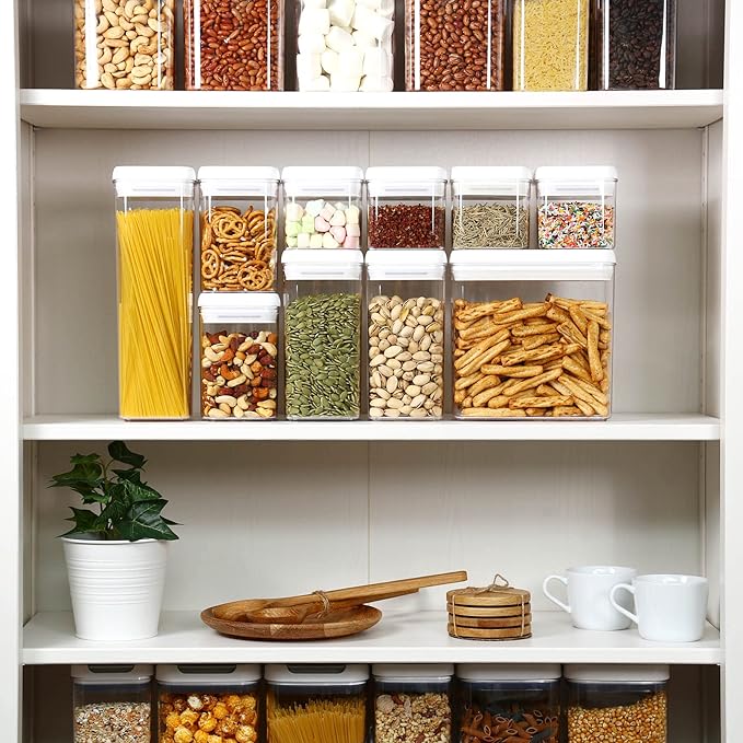 Felli Flip Tite Storage Container with 4 Inch Lid SQUARE & RECTANGLE, Air Tight Ring Seal Top Clear Acrylic Canister Jar, Spice Pasta Cereal Snack Pantry Organizer, Gift Set for Women (10pk, Variety)